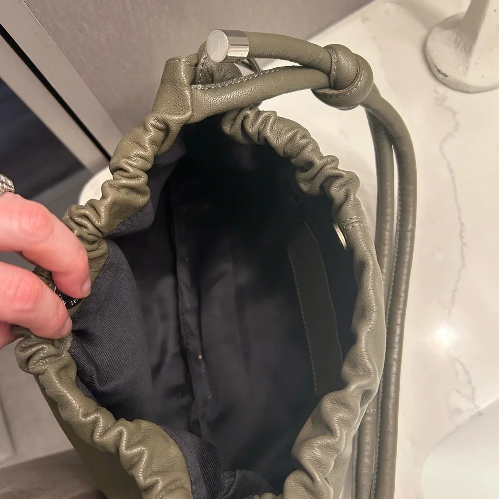Topshop Olive Drawstring leather Shoulder Bag - Picture 6 of 10